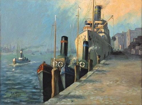 Johannes (Johan) Meijer (1885-1970) - Haven van Antwerpen, Antiek en Kunst, Kunst | Schilderijen | Klassiek