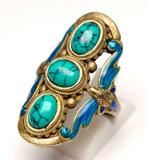 Zonder minimumprijs - Ring Zilver Turquoise - Cloisonné, Nieuw