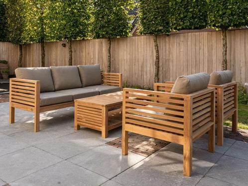 5 persoons teak loungeset met kussens | Direct leverbaar!, Tuin en Terras, Tuinsets en Loungesets, Bank, Bijzettafel, Hocker, Stoel