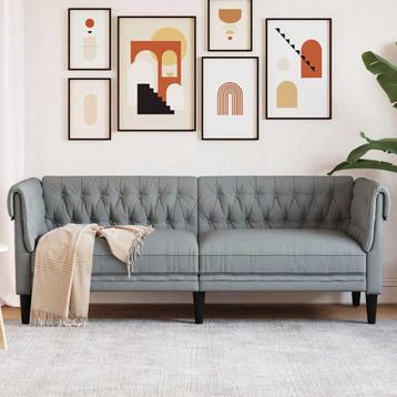 vidaXL Driezitsbank Chesterfield-stijl stof lichtgrijs, Huis en Inrichting, Verzenden, Nieuw