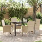 vidaXL Tuin Eettafel Set met kussen 5 pcs Beige poly rattan, Tuin en Terras, Verzenden, Nieuw
