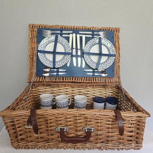 Optima - Mand - Keramiek, Riet - Picknickmand voor 4 pers., Antiek en Kunst, Curiosa en Brocante