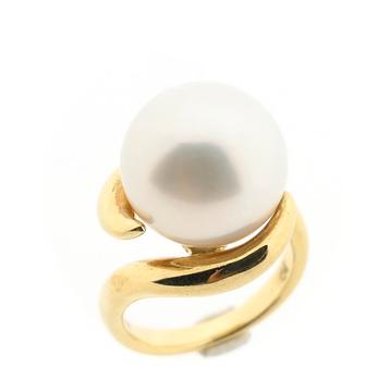 18 Krt. Gouden ring met grote cultivé parel (parel ring), Ophalen of Verzenden