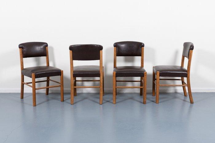 Stoel - Hout, Synthetisch leder - Set van vier vintage, Antiek en Kunst, Kunst | Designobjecten
