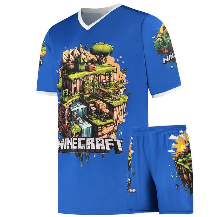Kingdo Minecraft Shirt en Broekje - Voetbaltenue - Blauw -, Sport en Fitness, Voetbal, Bal, Nieuw, Verzenden