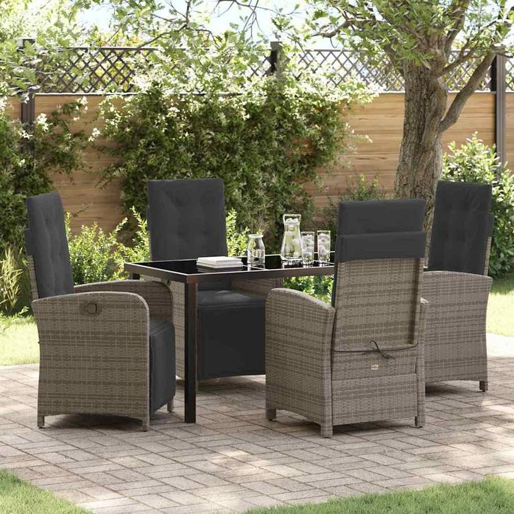 vidaXL Tuin Eettafel Set 5 pcs Grijs poly rattan, Tuin en Terras, Tuinsets en Loungesets, Nieuw, Verzenden