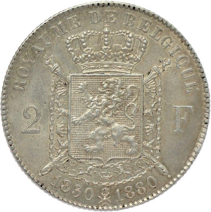 België. Leopold II. 2 Francs 1880 - 50th Anniversary of, Postzegels en Munten, Munten | Nederland