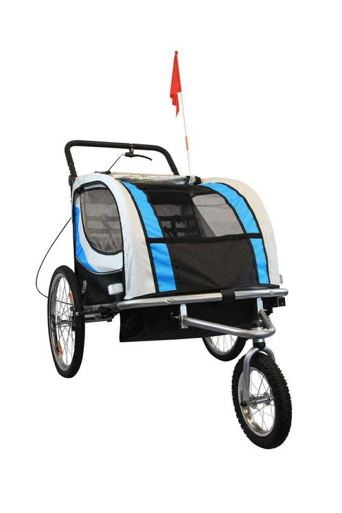 Fietskar kind - buggy - 2-zits - met schokbreker - blauw, Fietsen en Brommers, Fietsaccessoires | Aanhangwagens en Karren, 20 tot 40 kg