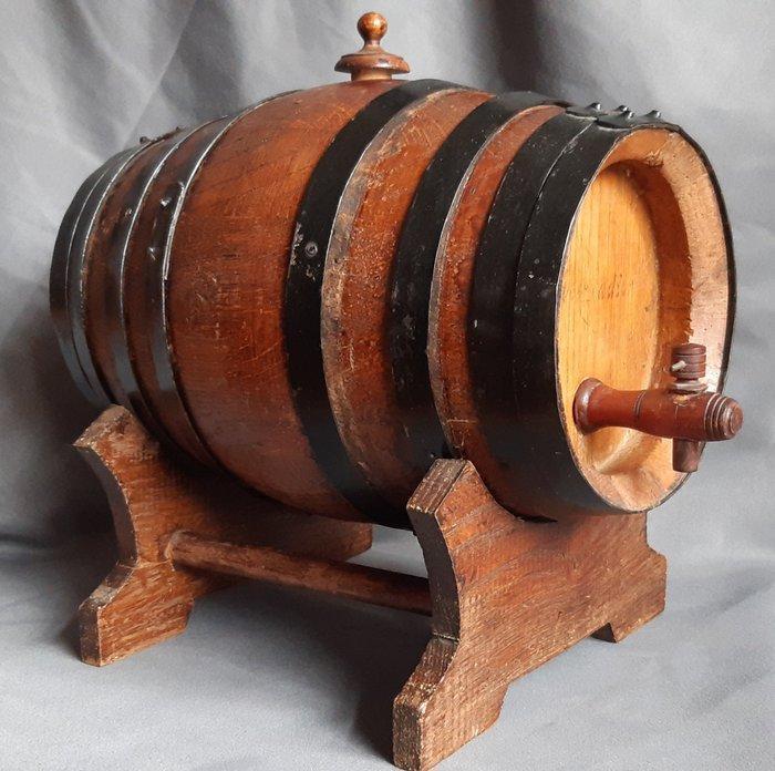 Vat - IJzer, Hout - Klein wijnvat met kraan, Antiquités & Art, Curiosités & Brocante