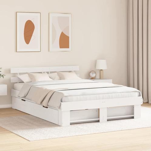 vidaXL Bedframe met hoofdeinde Wit 140 x 200 cm Massief, Huis en Inrichting, Slaapkamer | Bedden, Nieuw, Verzenden