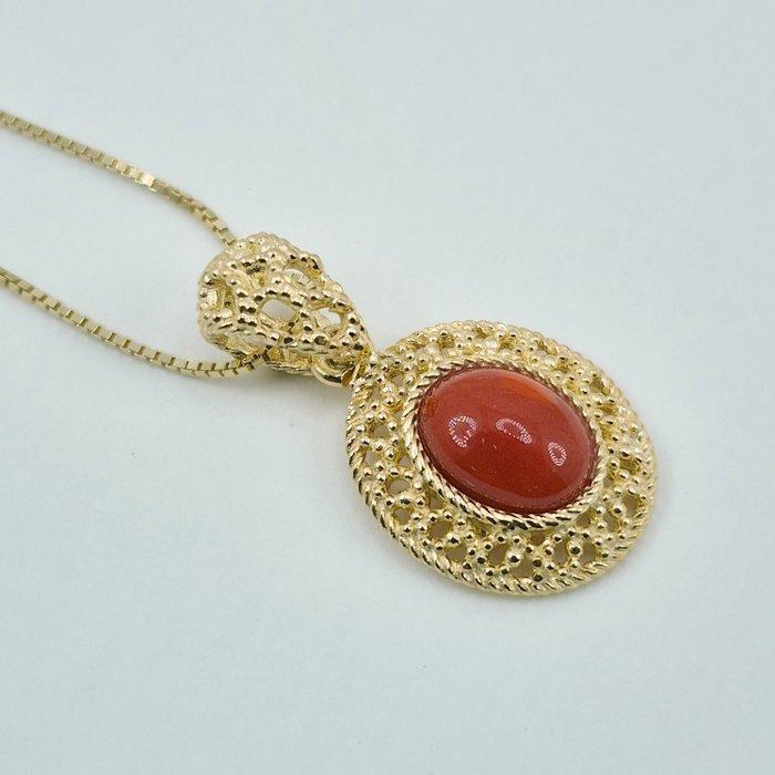 Bloedkoraal - Verguld, Zilver - Ketting met hanger - CORALLO, Antiek en Kunst, Curiosa en Brocante