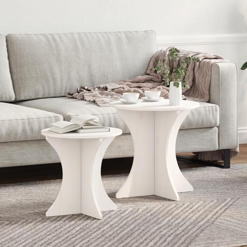 vidaXL Salontafel 2 pcs Wit 46 x 46 x 47 cm Massief, Huis en Inrichting, Tafels | Salontafels, Nieuw, Verzenden
