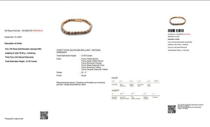 Armband - 14 karaat Roségoud - 21.63ct. tw. Diamant, Handtassen en Accessoires, Armbanden