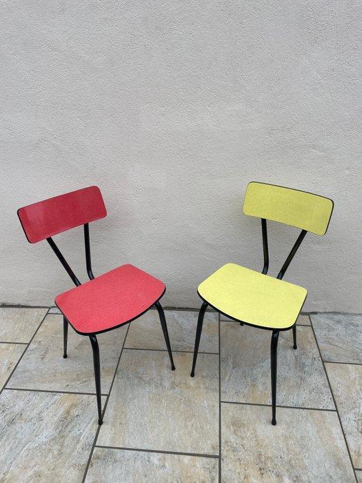 Chaise - Métal, Bois, Formica - Lot de deux chaises, Antiquités & Art, Art | Objets design