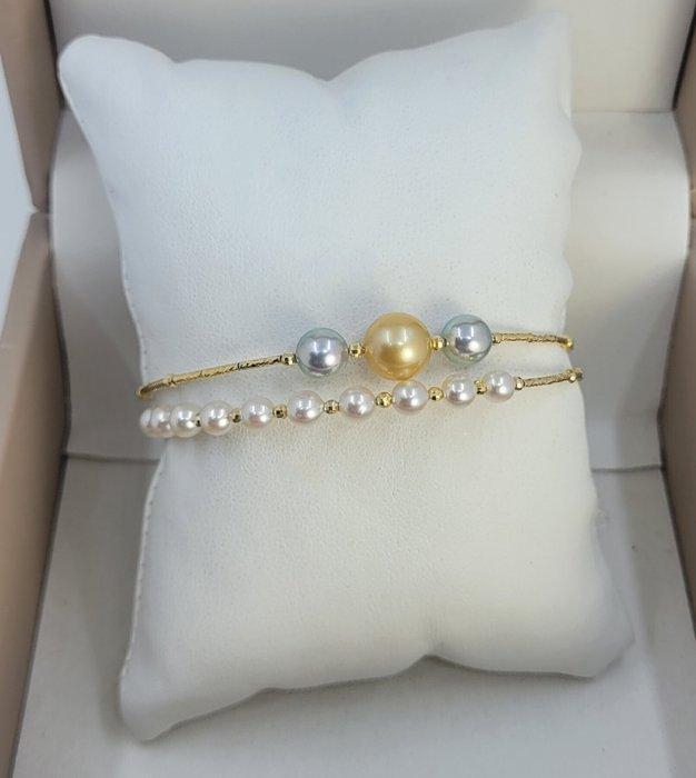 Armband - 18 karaat Geel goud - 4x8,5mm Akoya parels, Handtassen en Accessoires, Armbanden