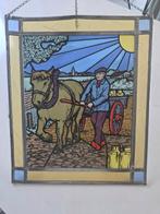 Vitrail - 1950-1960 - Paysans avec cheval et chariot, Antiek en Kunst