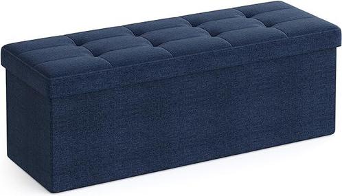 Bankje – Relaxdays – Opvouwbaar – Opbergdoos - Marineblauw, Huis en Inrichting, Zetels | Voetbanken en poefs, Nieuw, Stof, Ophalen of Verzenden