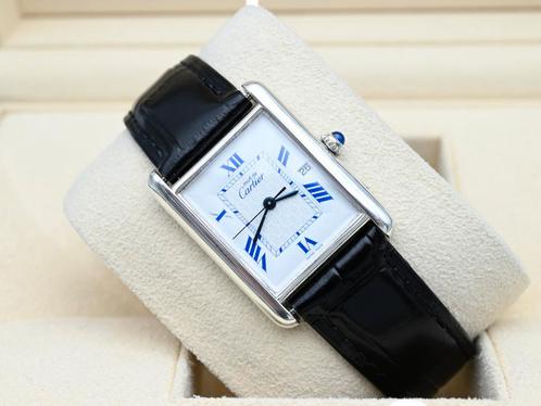 Cartier Tank Ref. 2414 Year 1990s (Box), Handtassen en Accessoires, Horloges | Heren, Leer, Zo goed als nieuw, Zilver, Overige merken