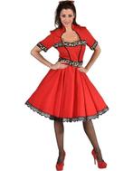 Rode met panter afgewerkte rockabilly retro jurk, Ophalen of Verzenden