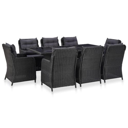 vidaXL 9-delige Tuinset poly rattan zwart, Tuin en Terras, Tuinsets en Loungesets, Tuinset, Nieuw, Verzenden