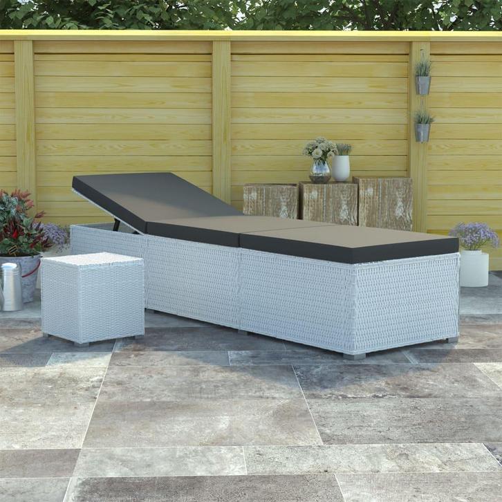 vidaXL Ligbed met kussen en theetafel poly rattan wit, Tuin en Terras, Ligbedden, Nieuw, Verzenden