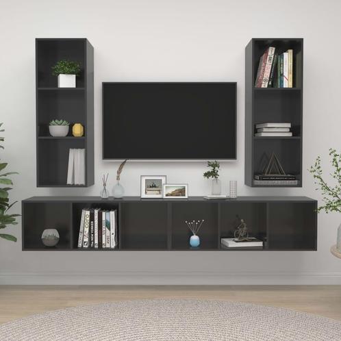 vidaXL Tv-wandmeubelen 4 st bewerkt hout hoogglans grijs, Huis en Inrichting, Kasten |Televisiemeubels, Nieuw, Verzenden