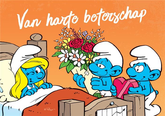 De Smurfen Beterschap Smurfin Postkaart, Verzamelen, Stripfiguren, Ophalen of Verzenden