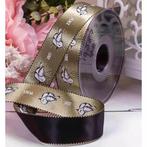 Glanzend chiq lint met love & peace duiven - antique goud, Nieuw