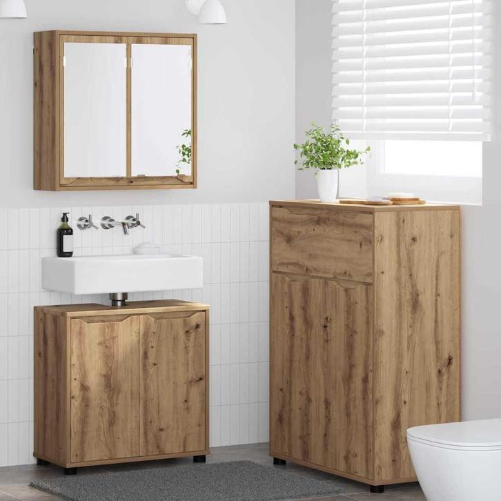vidaXL Badkamermeubel Set met lade 3 pcs Artisan Eiken, Huis en Inrichting, Badkamer | Badkamermeubels, Nieuw, Verzenden