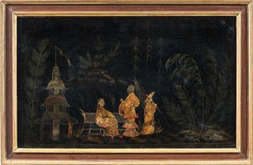 Chinese school (XVIII) - Oriental scene with pagoda, Antiek en Kunst