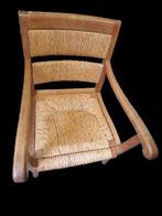 Fauteuil - Hout - Vintage houten stoel met gevlochten riete