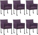 Set van 6 Paarse leren moderne kuipstoel - poot rond zwart, Huis en Inrichting, Nieuw, Leer, Ophalen of Verzenden, Modern