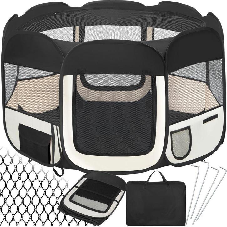 2dekans | Tectake Opvouwbare Puppyren - beige met zwart -, Enfants & Bébés, Jouets | Extérieur | Aires de jeux, Enlèvement ou Envoi