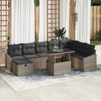 vidaXL 9-delige tuinset met kussens in grijs poly rattan, Verzenden, Nieuw
