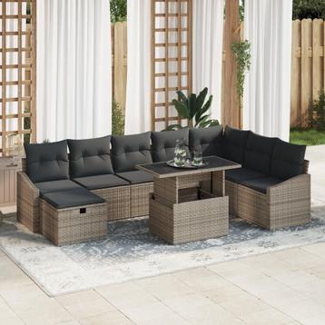 vidaXL 9-delige tuinset met kussens in grijs poly rattan, Verzenden
