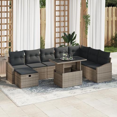 vidaXL 9-delige tuinset met kussens in grijs poly rattan, Tuin en Terras, Tuinsets en Loungesets, Nieuw, Verzenden