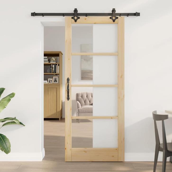 vidaXL Schuifdeur Anders Bruin 83 x 202 cm Hout en metaal, Doe-het-zelf en Bouw, Deuren en Vliegenramen, Nieuw, Verzenden
