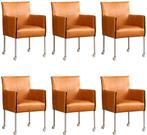 Set van 6 Cognac leren moderne kuipstoel - poot rond inox, Nieuw, Vijf, Zes of meer stoelen, Modern, Leer