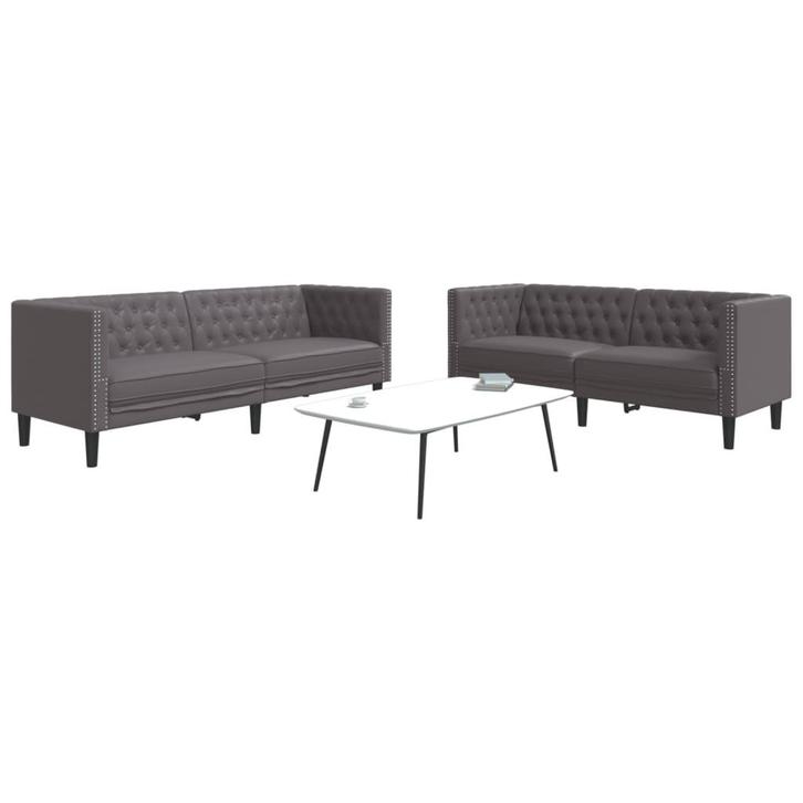 vidaXL 2-delige Loungeset Chesterfield-stijl kunstleer grijs, Maison & Meubles, Canapés | Salons, Envoi