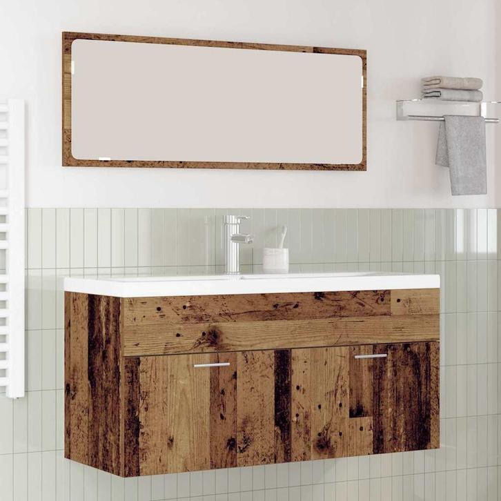 vidaXL Badkamerkast met opslag Oudhout 100 x 38,5 x 46 cm, Huis en Inrichting, Badkamer | Badkamermeubels, Nieuw, Verzenden