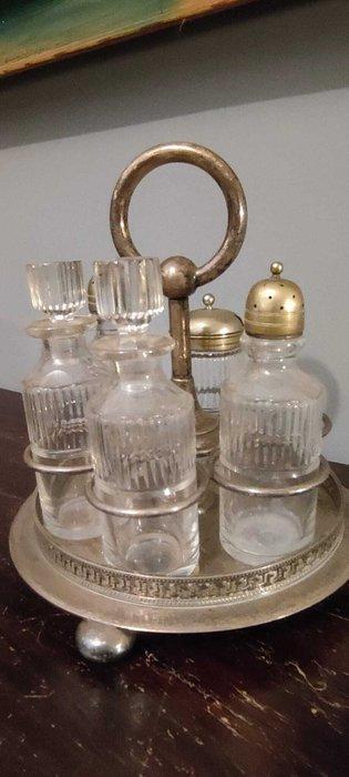 Olie-en-azijnstelletje (6) - Kristal, Messing, Verzilverd, Antiek en Kunst, Curiosa en Brocante