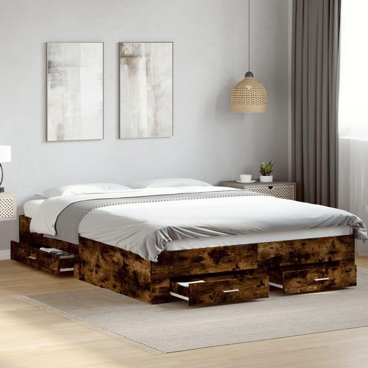 vidaXL Bedframe met lades bewerkt hout gerookt eikenkleurig, Maison & Meubles, Chambre à coucher | Lits, Envoi