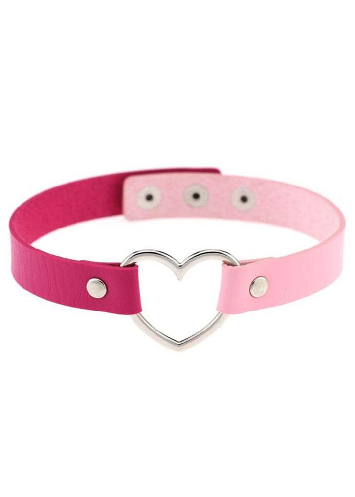 Choker Roze Two-Tone Hartje Pu Leer Collar Ketting Hart Hals, Handtassen en Accessoires, Kettingen, Roze, Nieuw, Ophalen of Verzenden