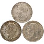België. Leopold I + Leopold II. 5 Francs 1833/1865 (3 stuks)
