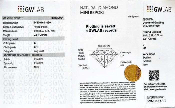 1 pcs Diamant (Natuurlijk) - 0.81 ct - Rond - E - SI1 -, Handtassen en Accessoires, Edelstenen