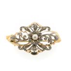 18 Krt. Antiek gouden broche met parel en diamanten | Vic..., Gebruikt, Overige kleuren, Ophalen of Verzenden, Met edelsteen