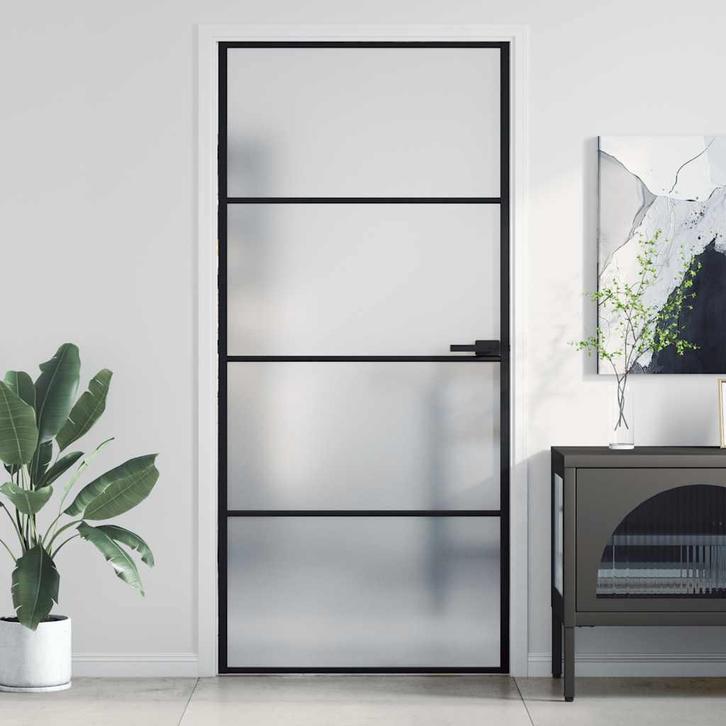 vidaXL Binnendeur smal 93x201,5 cm gehard glas en aluminium, Doe-het-zelf en Bouw, Deuren en Vliegenramen, Nieuw, Verzenden
