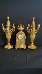 Klok en garnituur set Empirestijl Verguld - 1850-1900 -, Antiek en Kunst, Antiek | Klokken