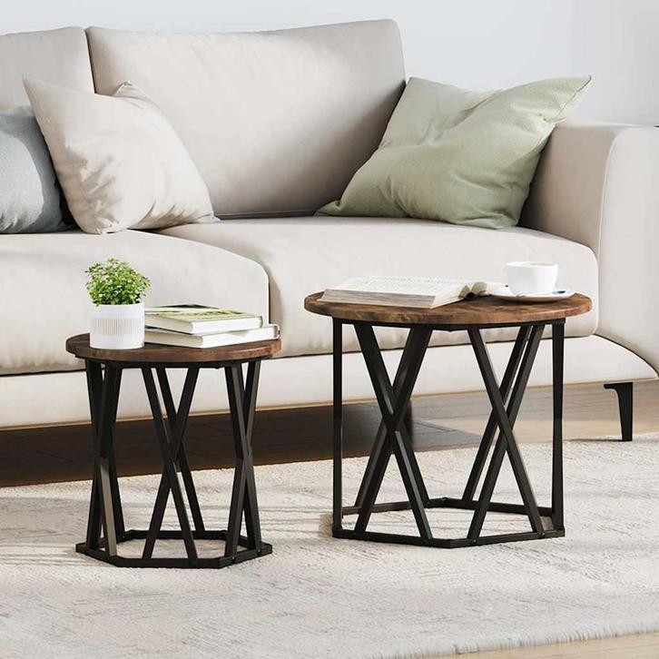 vidaXL Bijzettafel 2 pcs Gerookt eiken 50 x 50 x 40 cm, Huis en Inrichting, Tafels | Salontafels, Nieuw, Verzenden
