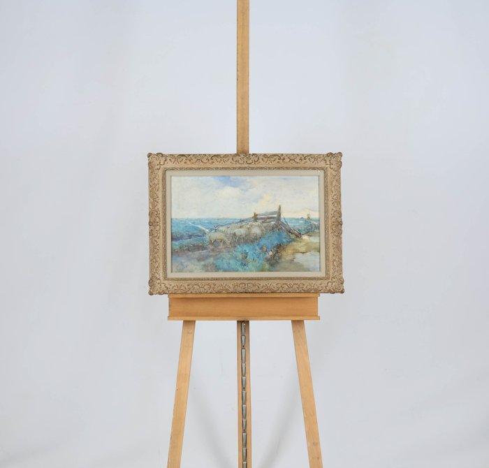 Willem Hendrik van der Nat (1864–1929) - Schapen op de wal, Antiquités & Art, Art | Peinture | Classique